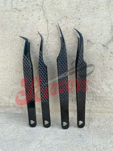 Volume Eyelash Tweezers Set Plasma Black With Heart Design On Bottom Best Quality Tweezer Vendor.