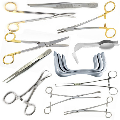 Mayo Scissors Tungsten Carbide Straight 6 3/4″ Mayo Scissors Tungsten Carbide Curved 6 3/4″ Metzenbaum Scissors Standard Curved 7″ – Tungsten Carbide Dressing Forceps 5 1/2″ Serrated Thumb Tissue Forceps 1×2 Teeth 5 1/2″ Halstead Mosquito Forceps Curved 4 3/4″ Rochester Pean Forceps 6 1/4″ Curved Backhaus Towel Clamp 5 1/4″ Foerster Sponge Forceps Straight 9 1/2″ Serrated Jaws Mayo Hegar Needle Holder Serrated 7″ Tungsten Carbide Allis Tissue Forceps 5×6 Teeth 7 1/2″ Auvard Weighted Vaginal Speculum 2 3/4″ X 1 1/2″ Blade 2.5 Lbs Sims Vaginal Retractor Double Ended Medium Knife Handle No 3